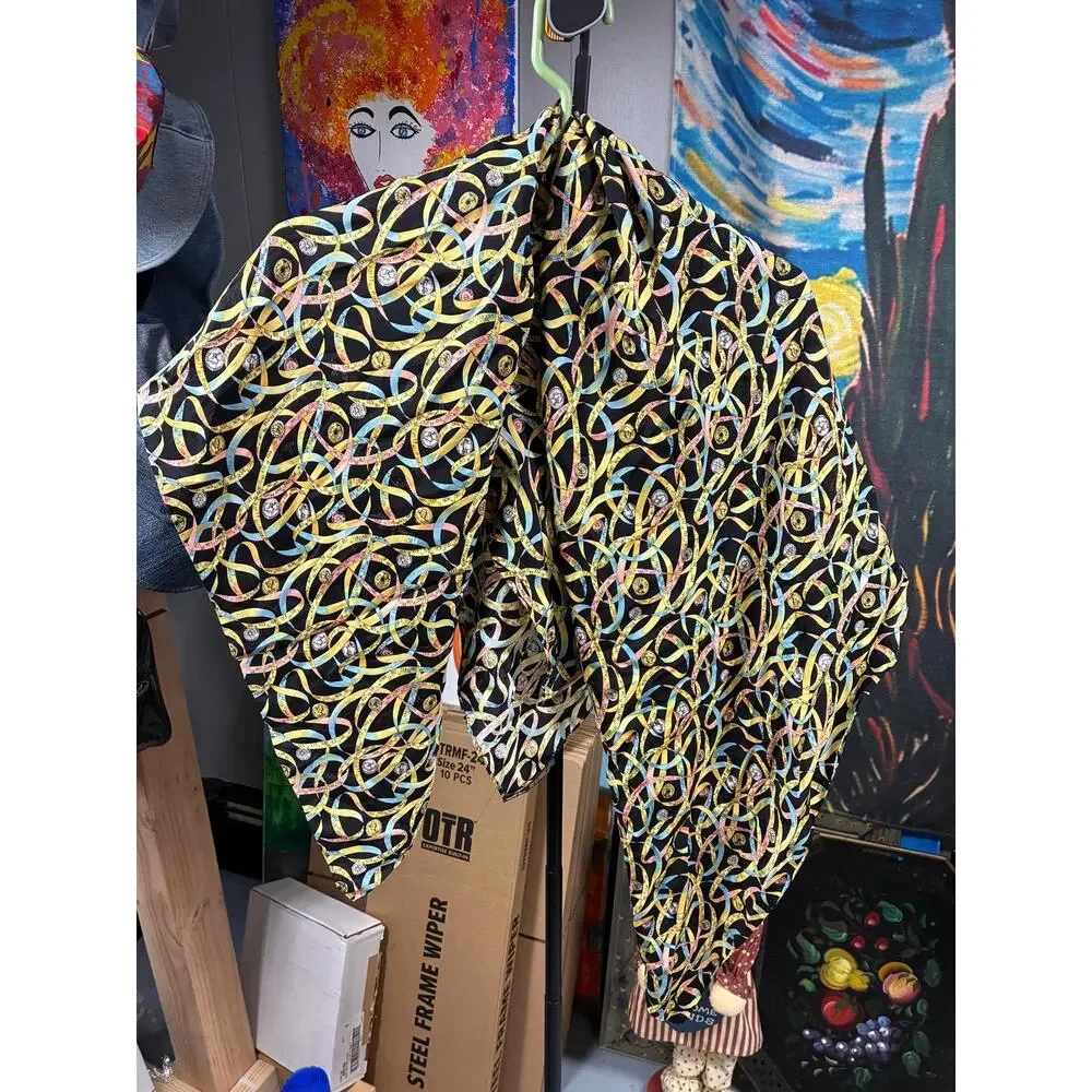 Vintage 1990s Nicole Miller Silk Scarf | Abstract Ribbon Print | Designer Silk